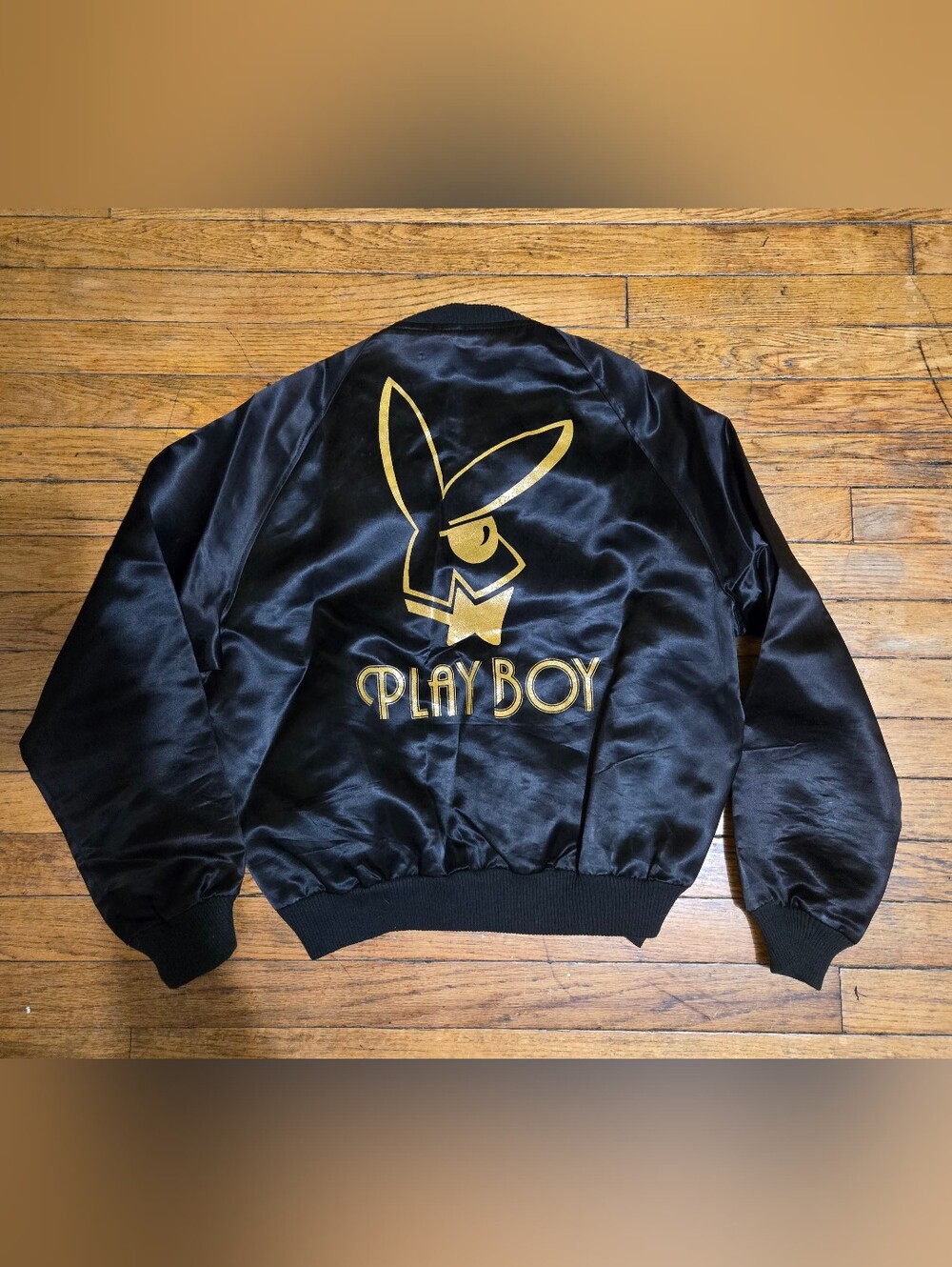 Vtg 70/80s Diamond Dust Playboy Satin S Black Jacket Greaser Rockabilly